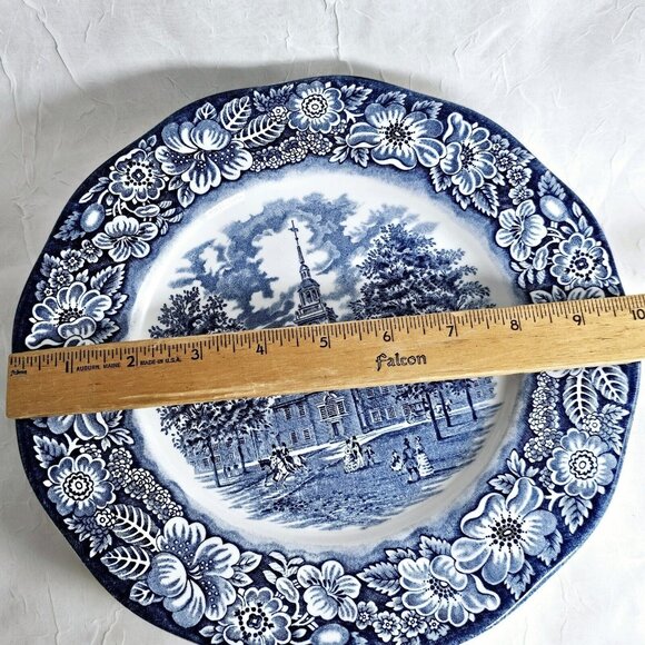3 Liberty Blue Independence Hall Dinner Plates 10" Staffordshire England Ironsto - Picture 16 of 16